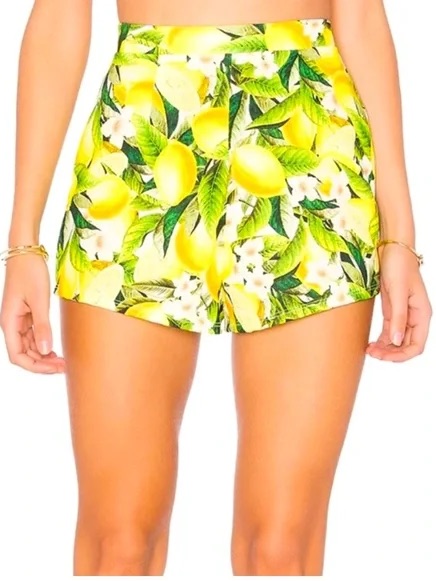 High-Waist Lemon Print Women’s Shorts - Yellow